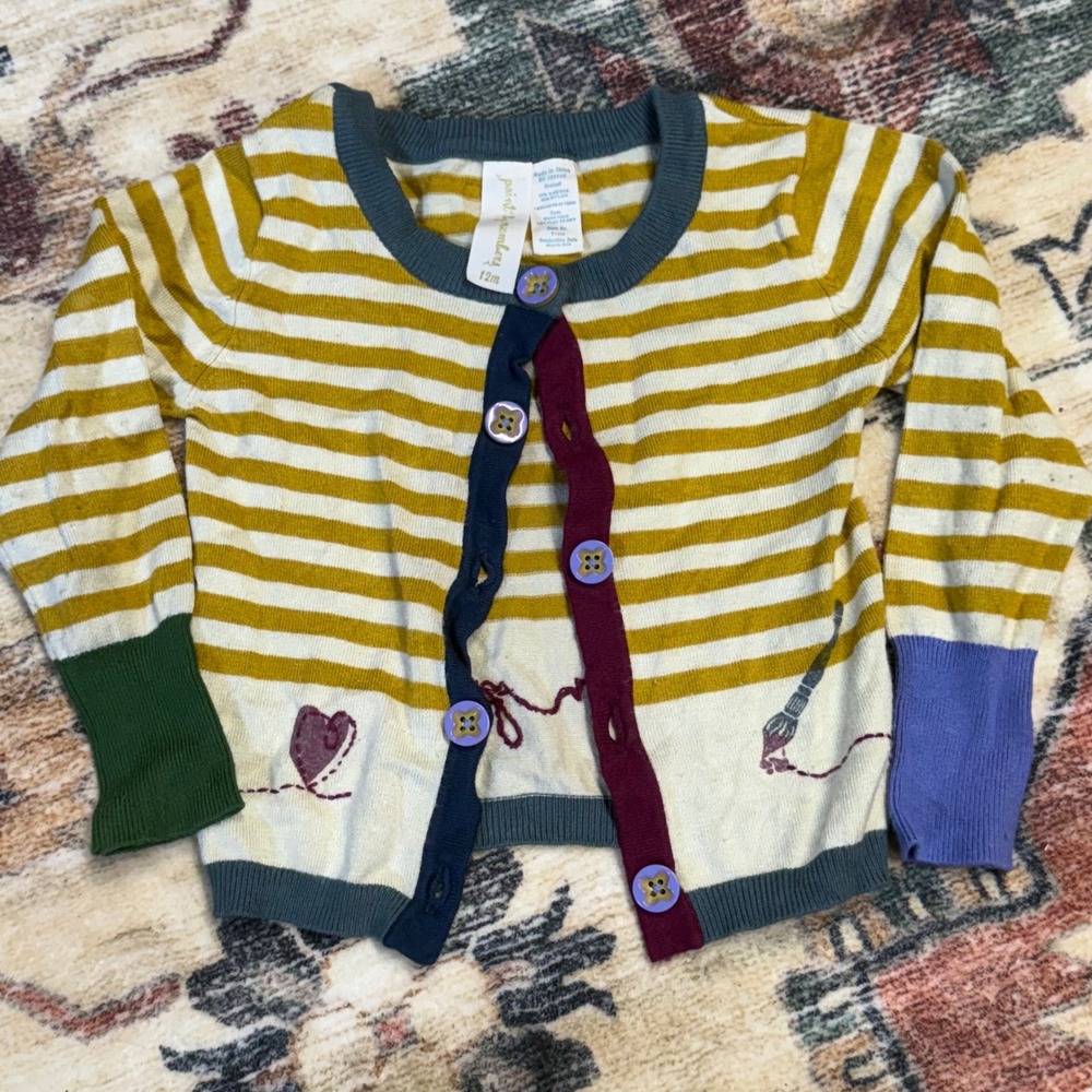 Matilda Jane Striped Knit Cardigan Sweater Art Details Colorful Buttons 12M
